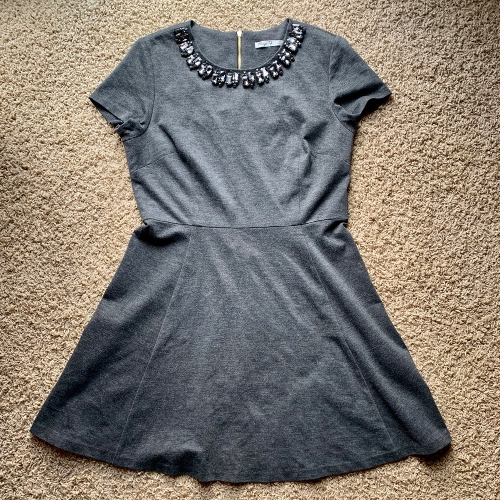 Eliza J Jeweled Collar Fit and Flare Dress
